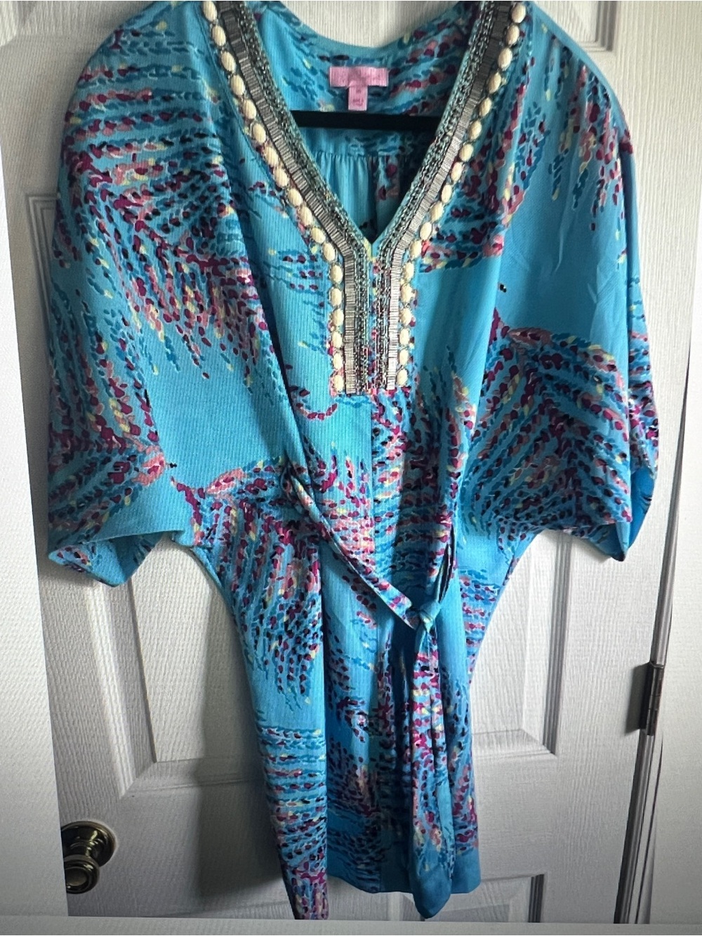 New Lilly Pulitzer Wilda Caftan Dress Bright Blue Beaded XS